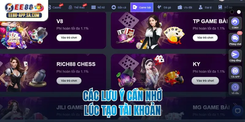 Các lưu ý cần nhớ lúc tạo tài khoản