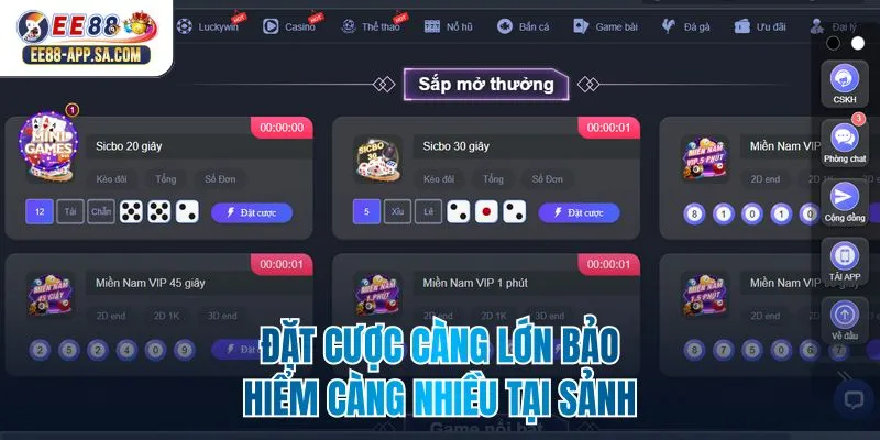 Đặt cược càng lớn bảo hiểm càng nhiều tại sảnh