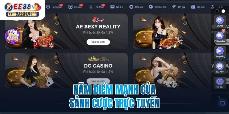 Năm điểm mạnh của sảnh cược trực tuyến