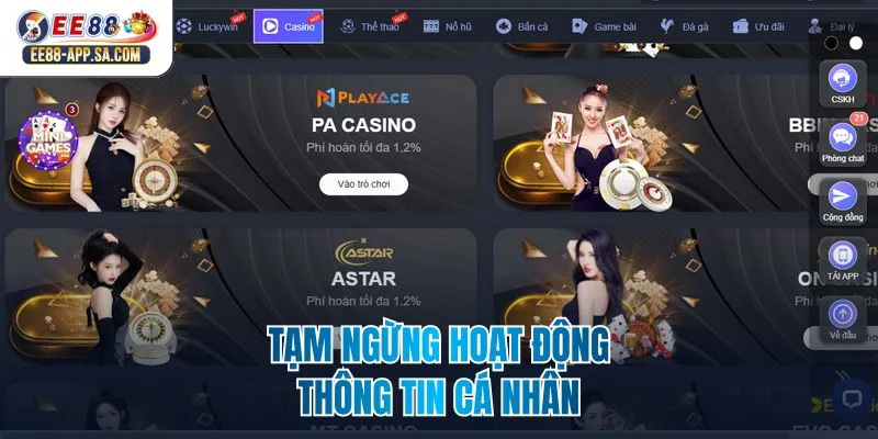 Tạm ngừng hoạt động thông tin cá nhân